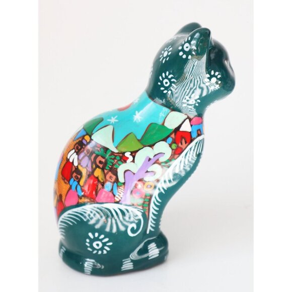 3 Vintage Tonala Cat Figurines Bank Folk Art Mexican Pottery Hand Painted - Picture 3 of 10